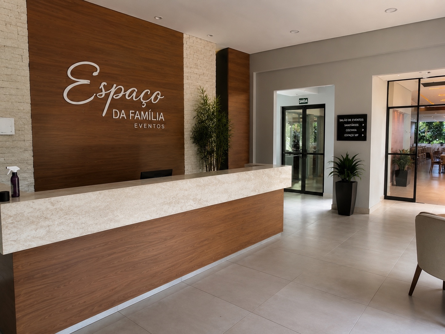 Recepção do espaço de eventos concluída